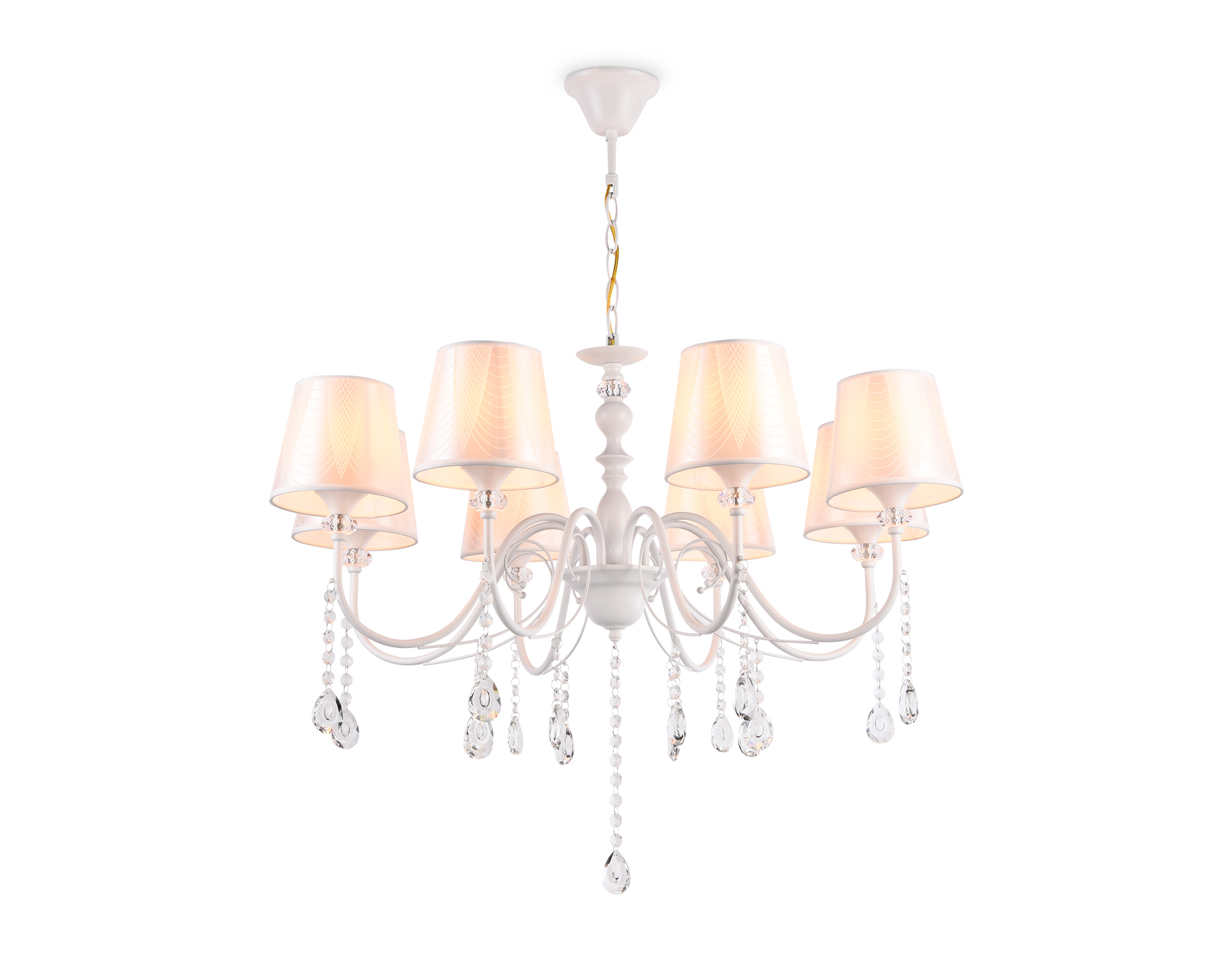 Подвесная люстра с абажуром и хрусталем TR4605/8 WH белый E27/8 max 40W D770*910