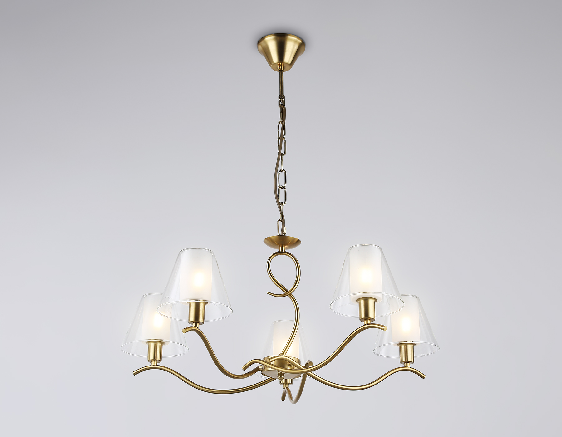 Подвесная люстра со стеклянными плафонами LH57091/5 BS/FR латунь/белый матовый E14/5 max 40W D690*790