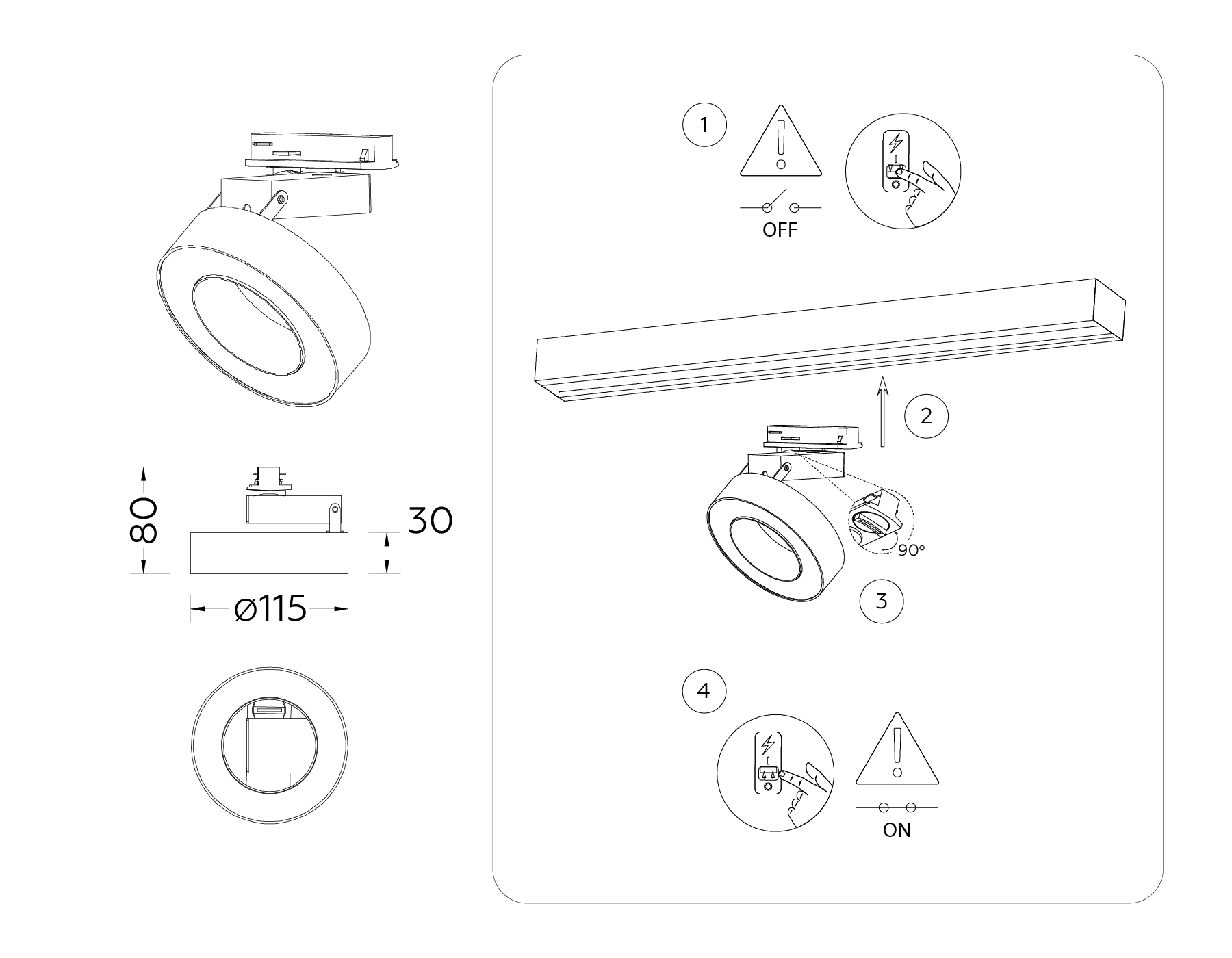 Трековый однофазный светодиодный светильник GL6868 BK черный LED 15W 4200K D115*80