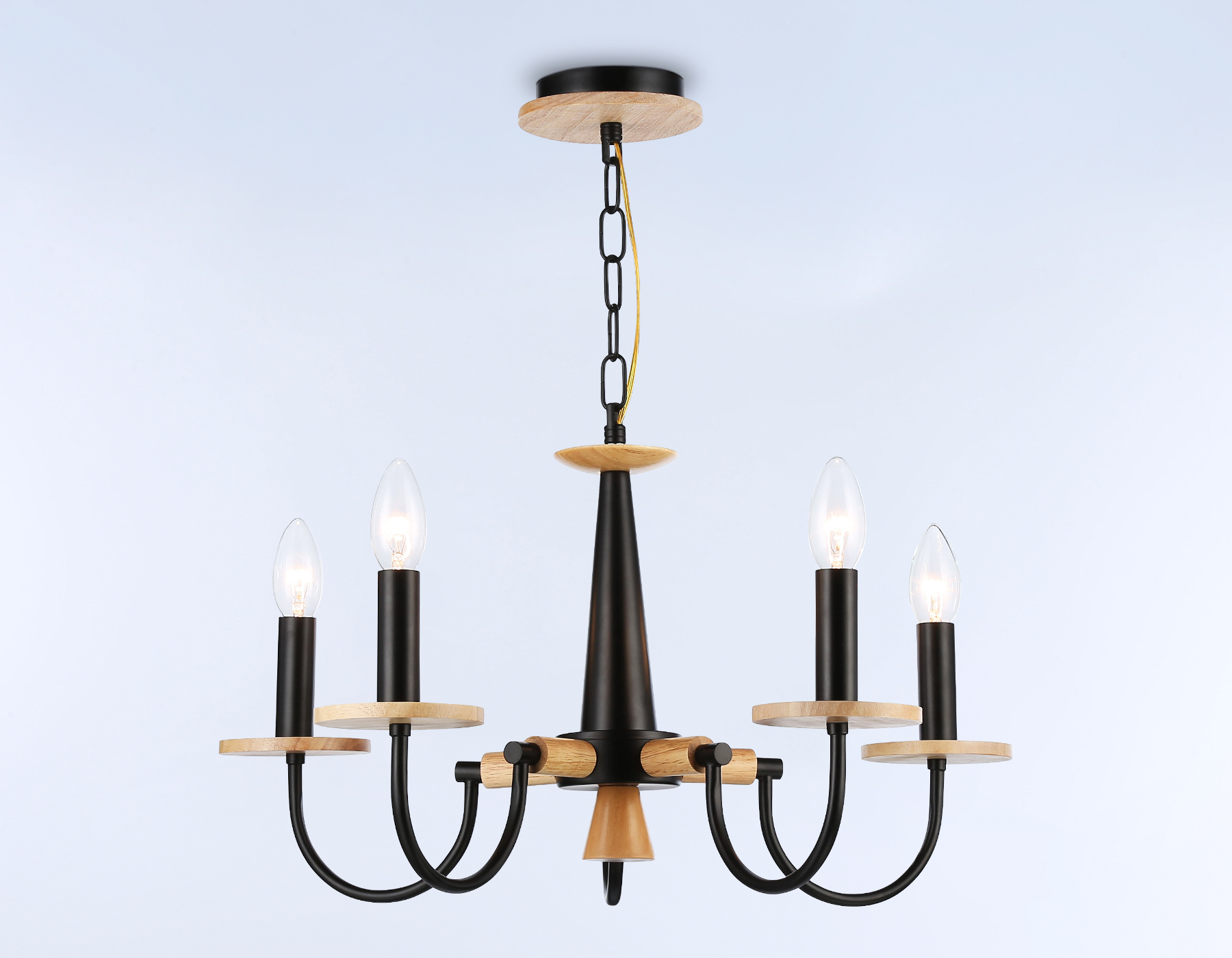 Подвесная люстра TR9593/5 BK/LW черный/светлое дерево E14/5 max 40W D555*660