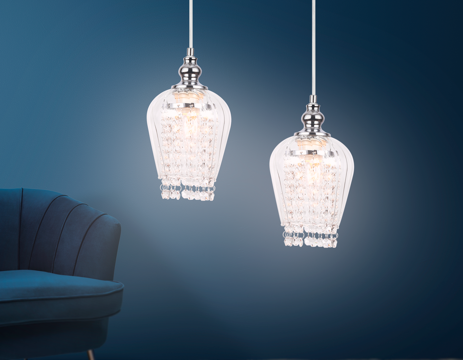 Подвесной светильник со сменной лампой TR3608 CH/CL хром/прозрачный E27 max 40W D140*1000