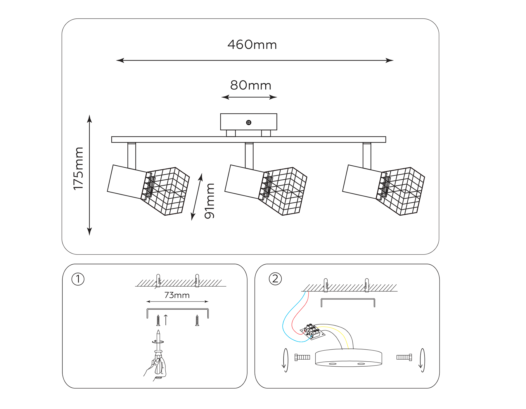 Настенно-потолочный спот в стиле лофт TR8622/3 BK/CH черный/хром E27*3 max 40W 460*91*175