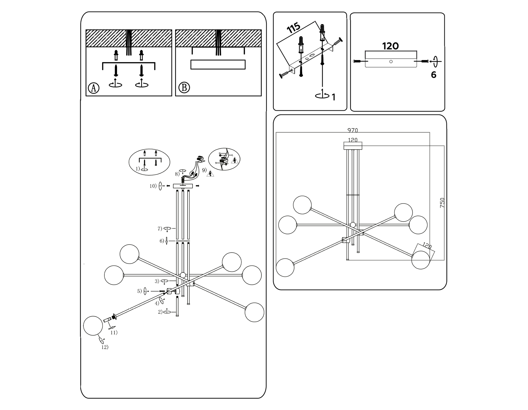 Подвесной светильник TR2521/6 WH/BS белый/латунь G9/6 max 10W D970*750
