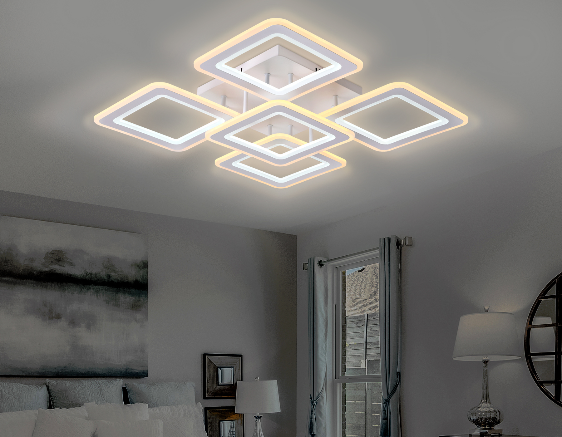 Потолочный светодиодный светильник с пультом FA866/4+1 WH белый 218W 3000K-6400K 820*820*120 (ПДУ РАДИО 2.4G)