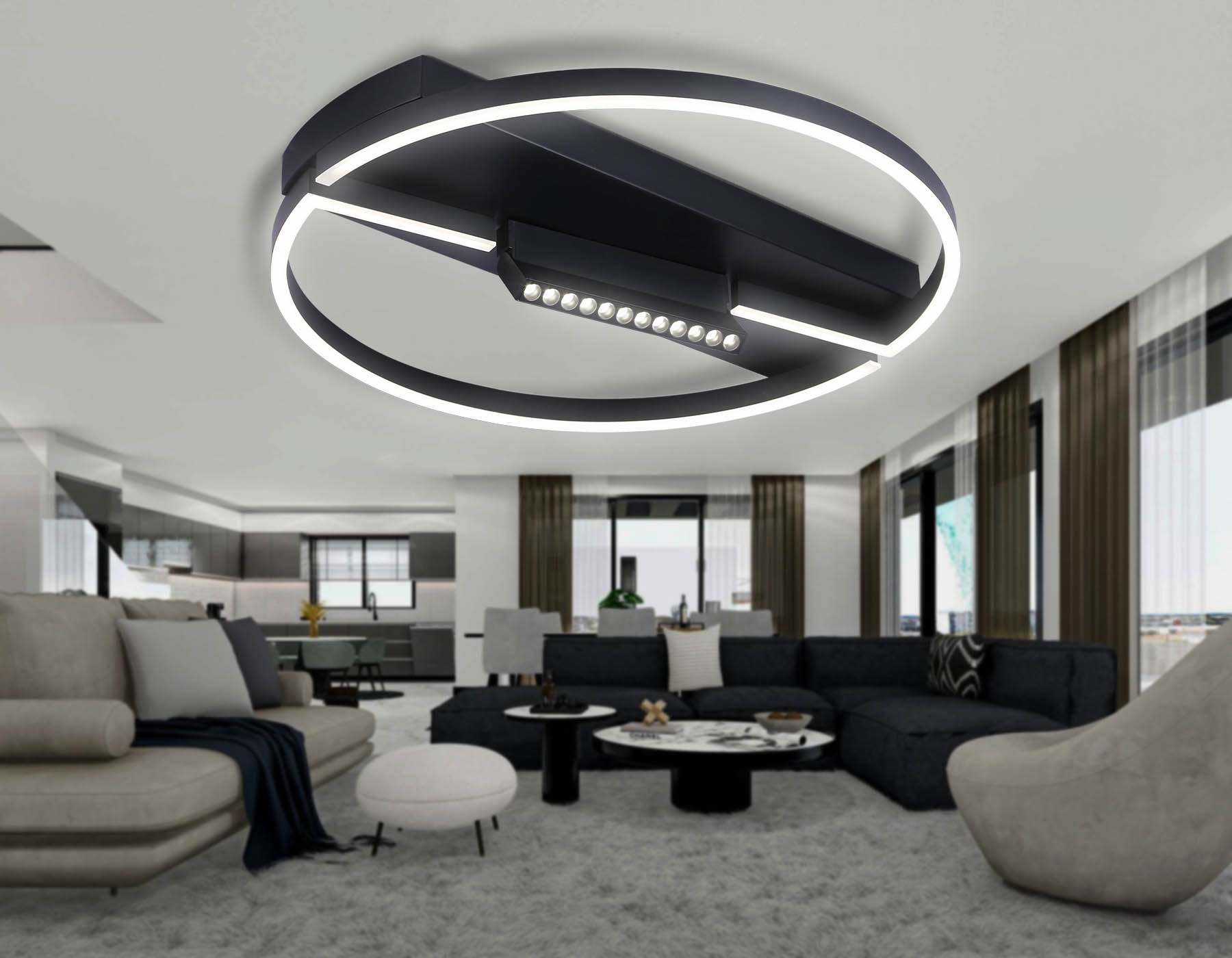 Потолочный светодиодный светильник FL51460/1+1 BK черный 72W 3000K-6400K+4200K D600*110 (ПДУ РАДИО 2.4G)