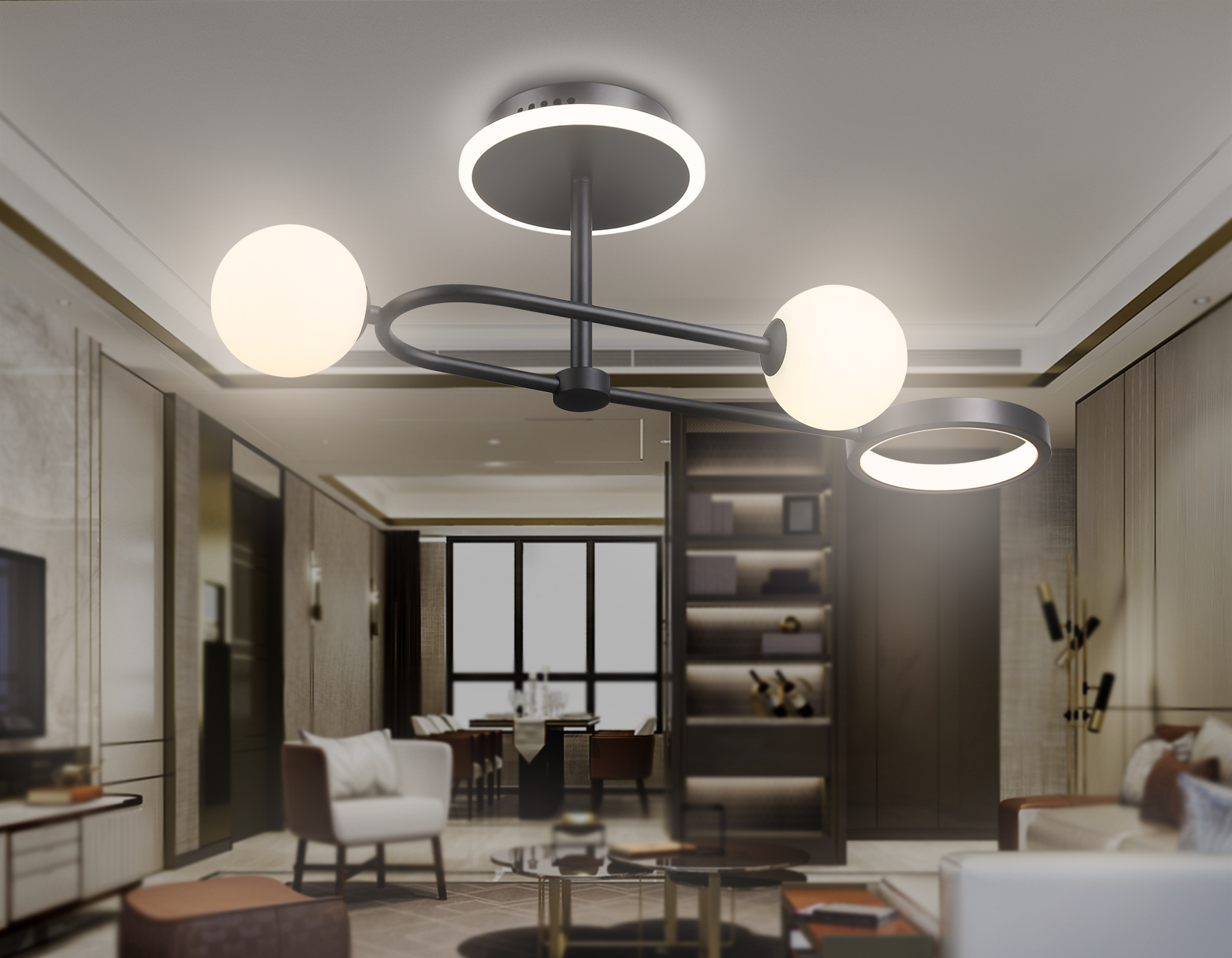 Потолочный светодиодный светильник со сменной лампой и пультом управления FL66223/3 BK черный 29W 3000K-6400K+G9/2 630*230*240 (ПДУ ИК)