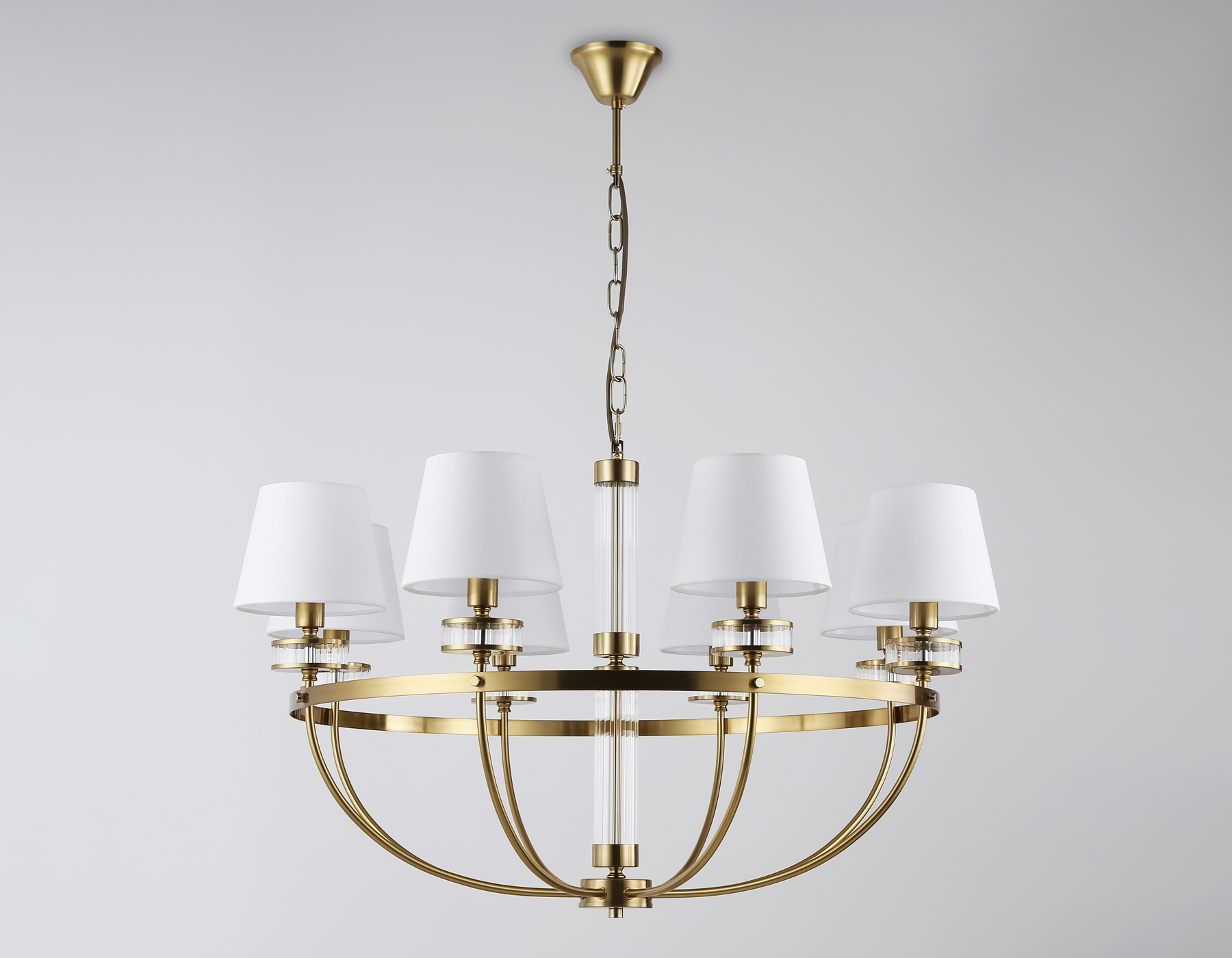 Подвесная люстра с абажурами LH71253/8 BS/WH латунь/белый E14/8 max 40W D870*990