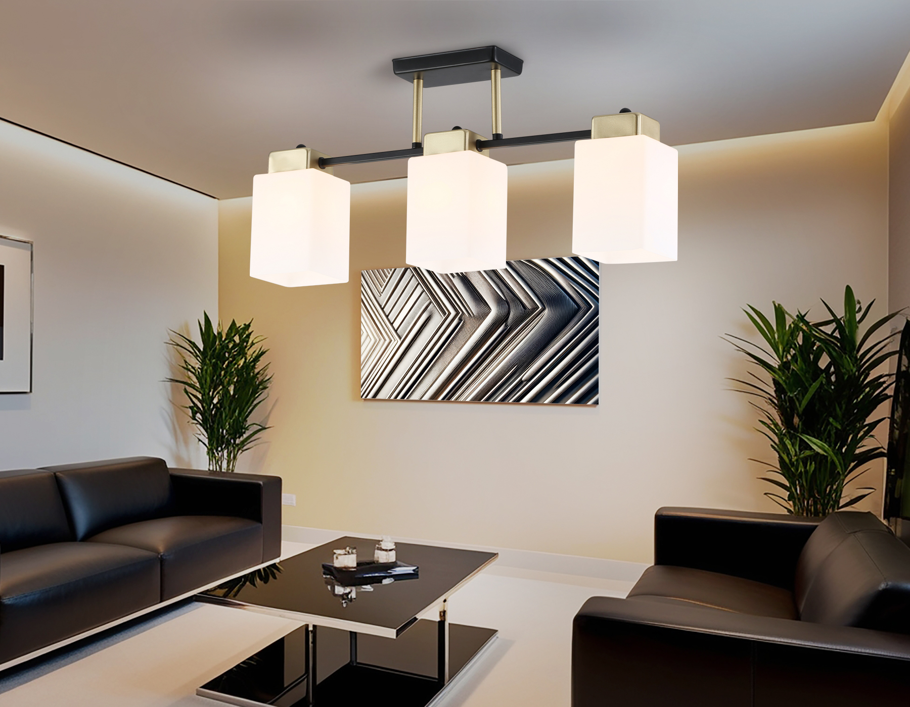 Люстра на штанге со стеклянными плафонами TR303046/3 BK/GD черный/золото E27/3 max 60W 540*100*270