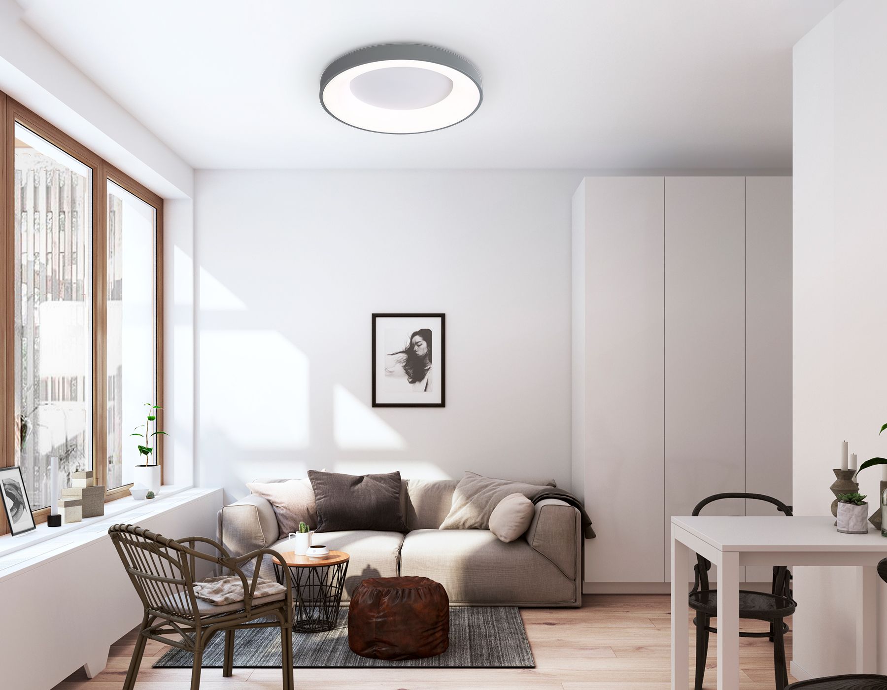 Потолочный светодиодный светильник с пультом FZ1402 GR серый IP20 48W 3000K-6500K D500*50 (ПДУ ИК)