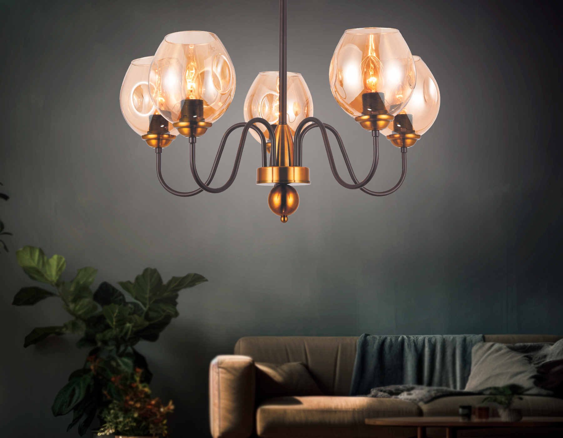 Подвесная люстра со сменной лампой TR9057/5 DCF/TI темный кофе/янтарь E27 max 40W D650*572