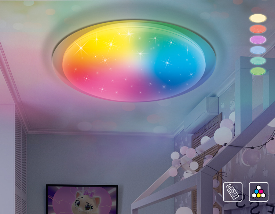 Светодиодный светильник c подсветкой RGB FF470 WH белый 60W D450*70 (ПДУ ИК)