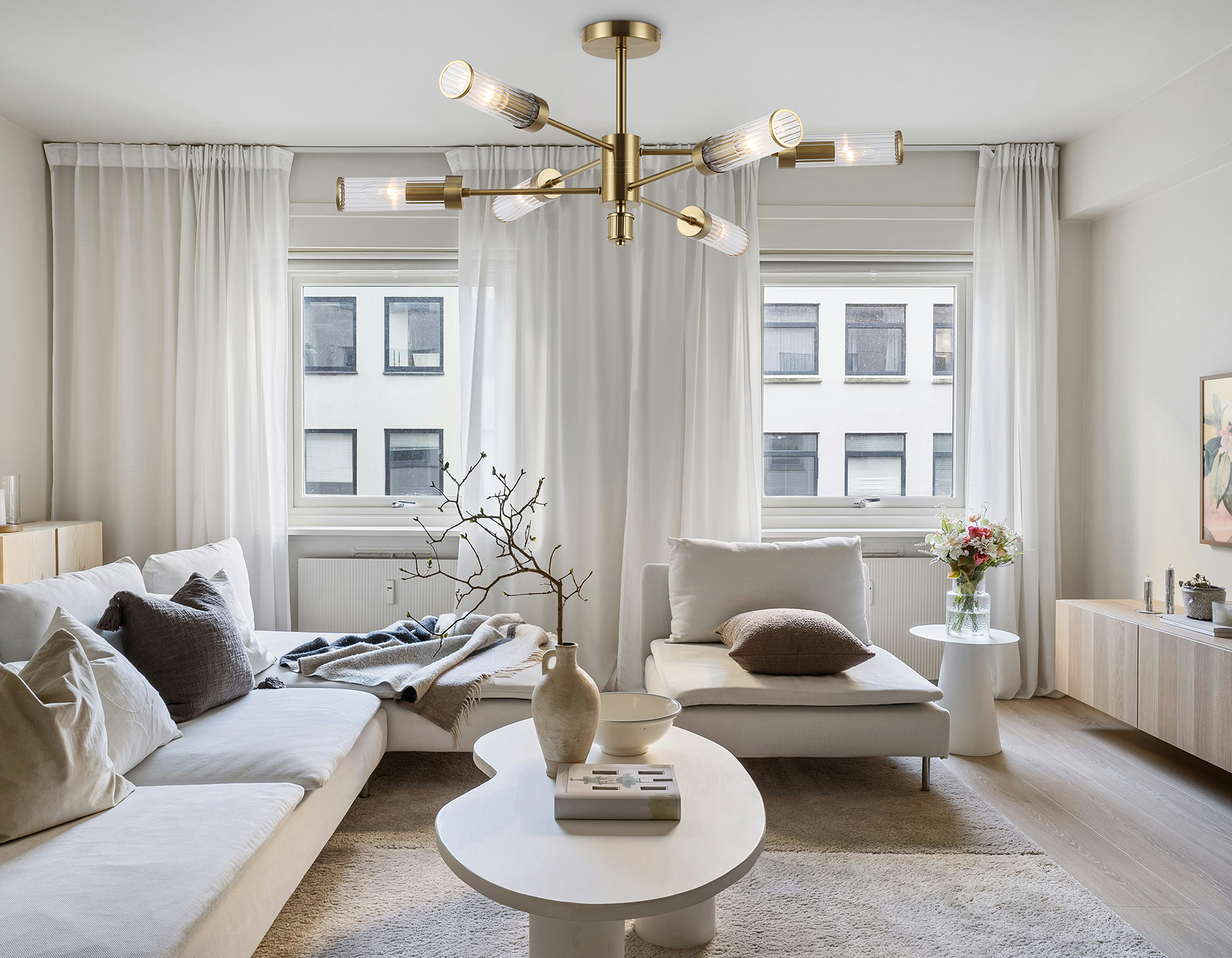 Люстра со стеклянными плафонами на штанге LH55161/6 BS/CL латунь/прозрачный E14/6 max 40W D830*330