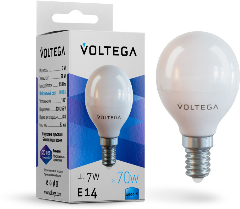 Лампочка светодиодная 4000K 680Lm E14x7W SIMPLE 7055 (voltega_7055)