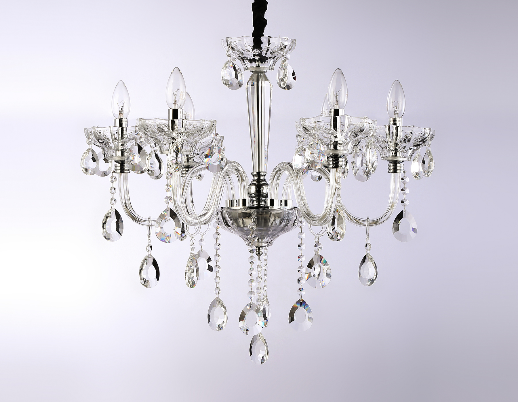 Подвесная классическая люстра с хрусталем TR4900/6 CH/CL хром/прозрачный E14/6 max 40W D663*598