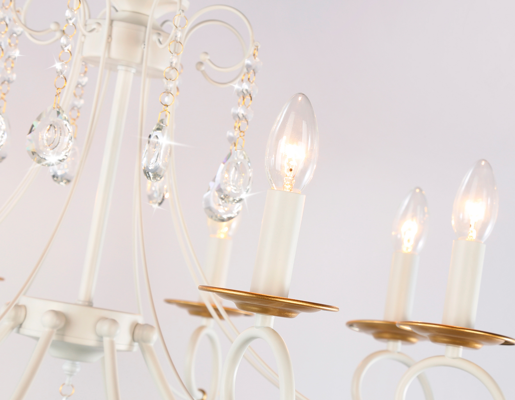 Подвесная люстра с хрусталем TR4917/8 WH/GD белый/золото E14/8 max 40W D740*930