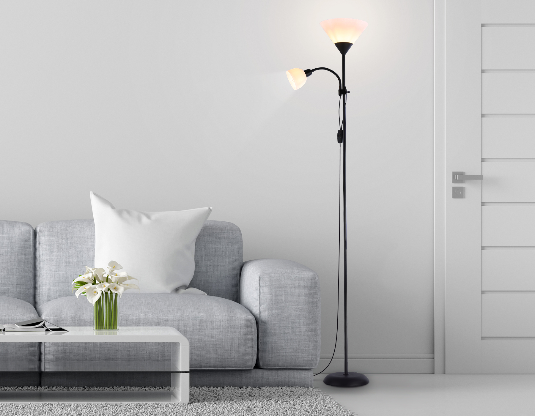 Светильник напольный с выключателем на проводе TR97629/2 BK черный E27+E14 max 40W D245/100*1770