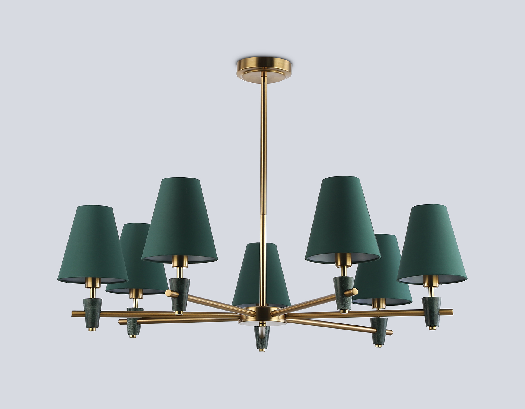 Люстра на штанге с абажурами и мрамором LH75053/7 BS/GN латунь/зеленый E14*7 max 40W D840*580