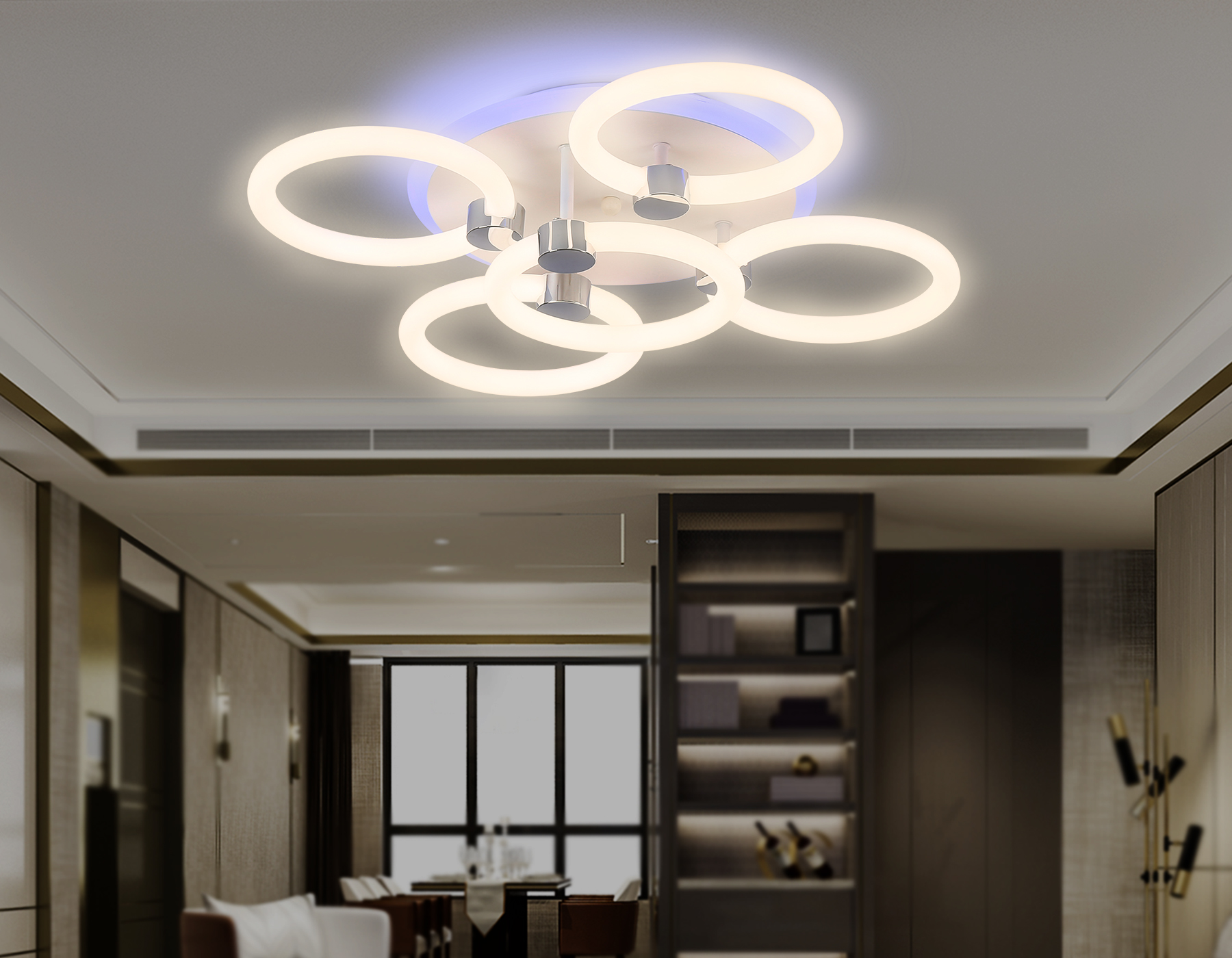 Светодиодный потолочный светильник с подсветкой FA3841/4+1 WH белый 70W 3000K-6400K+RGB D538*115 (ПДУ РАДИО 2.4G)