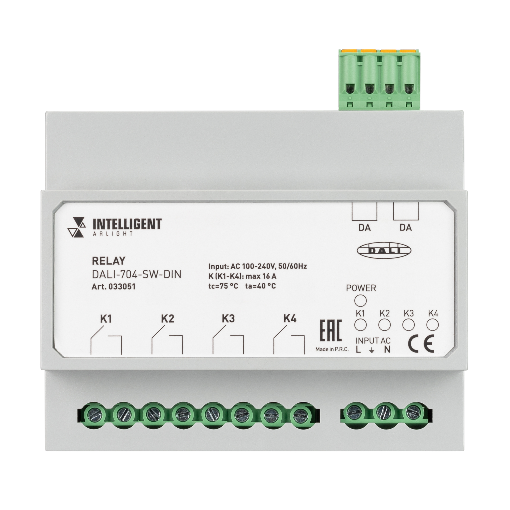 INTELLIGENT ARLIGHT Релейный модуль DALI-704-SW-DIN (BUS, 4х16A) (IARL, IP20 Пластик, 3 года) 033051