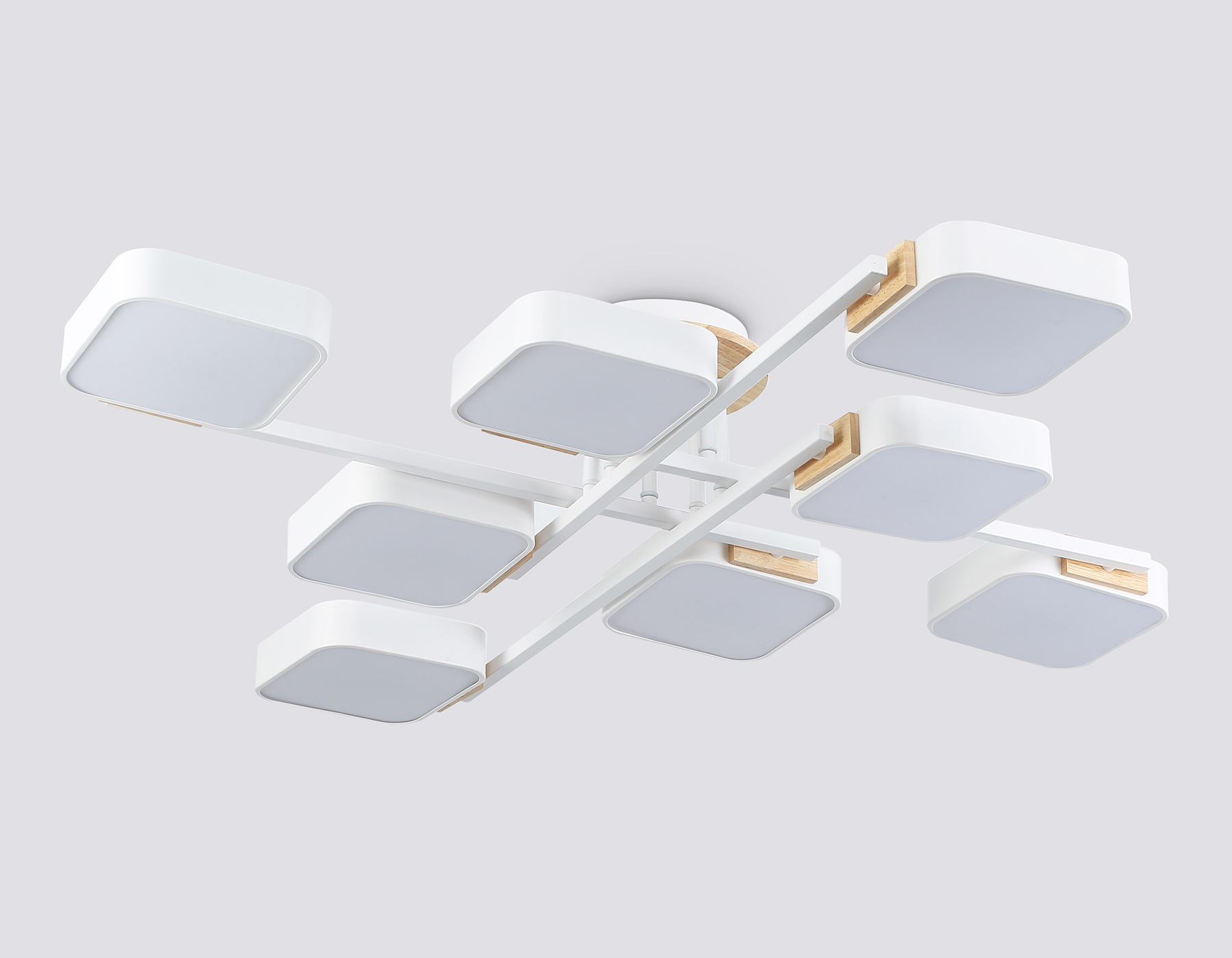 Люстра светодиодная на штанге FL4888/8 WH/WD белый/дерево 144W 3000-6000K 960*960*160 (без ПДУ)