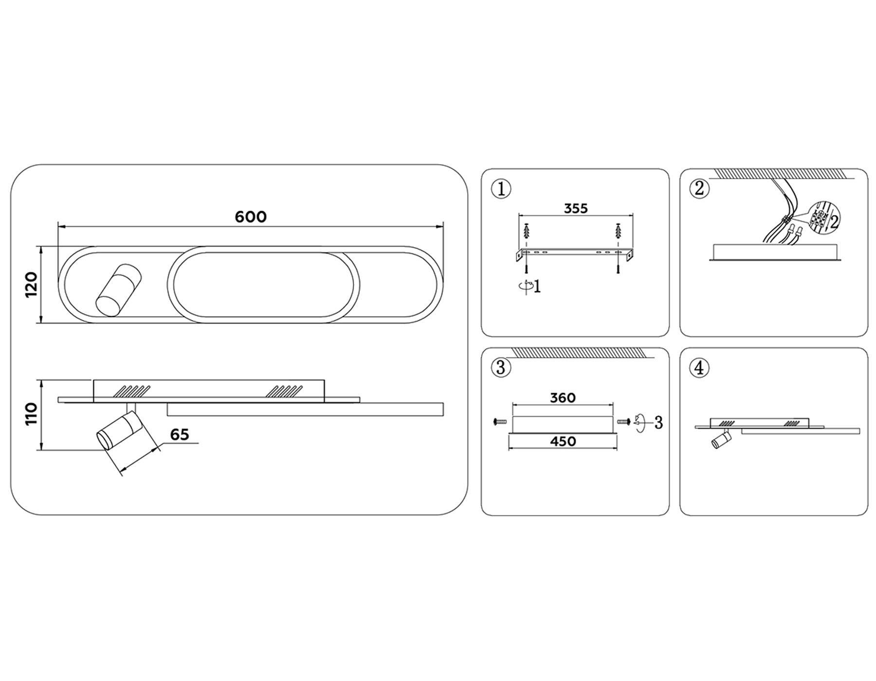 Настенно-потолочный светодиодный светильник с пультом FL5108/2+1 WH белый 53W 3000K/4200K/6400K+4200K 600*120*110 (ПДУ ИК)