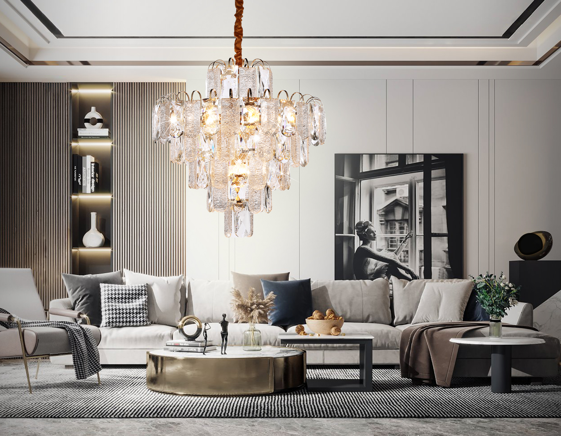 Подвесная люстра с хрусталем TR5233/12 SGD/CL/FR золото/прозрачный/белый матовый E27*12 max 40W D600*610