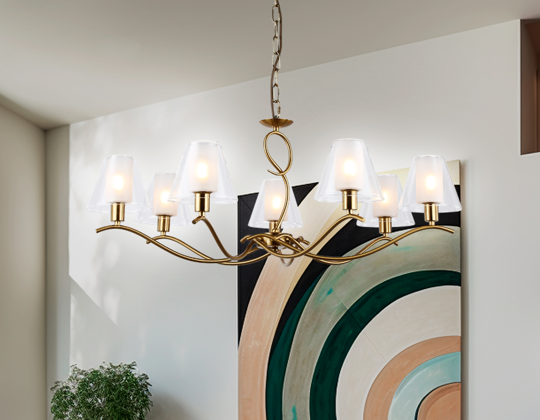 Подвесная люстра со стеклянными плафонами LH57093/7 BS/FR латунь/белый матовый E14/7 max 40W D840*790