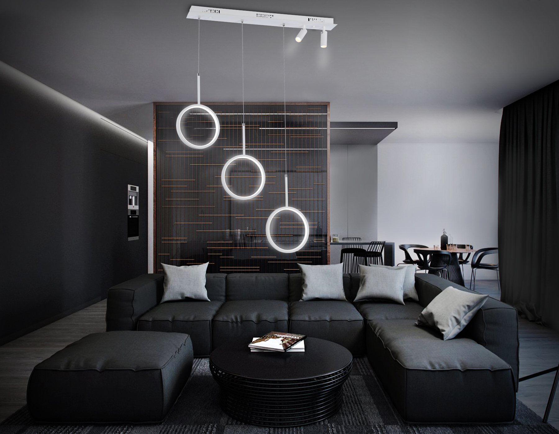 Подвесной светодиодный светильник с пультом FL5277/3+2 WH белый 59W 3000K/4200K/6400K+4200K 800*200*1200 (ПДУ ИК)