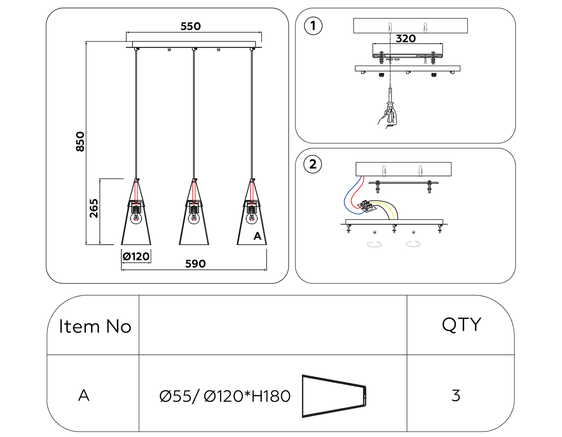 Подвесной светильник TR3669/3 BS/CL латунь/прозрачный E14/3 max 40W 590*120*850