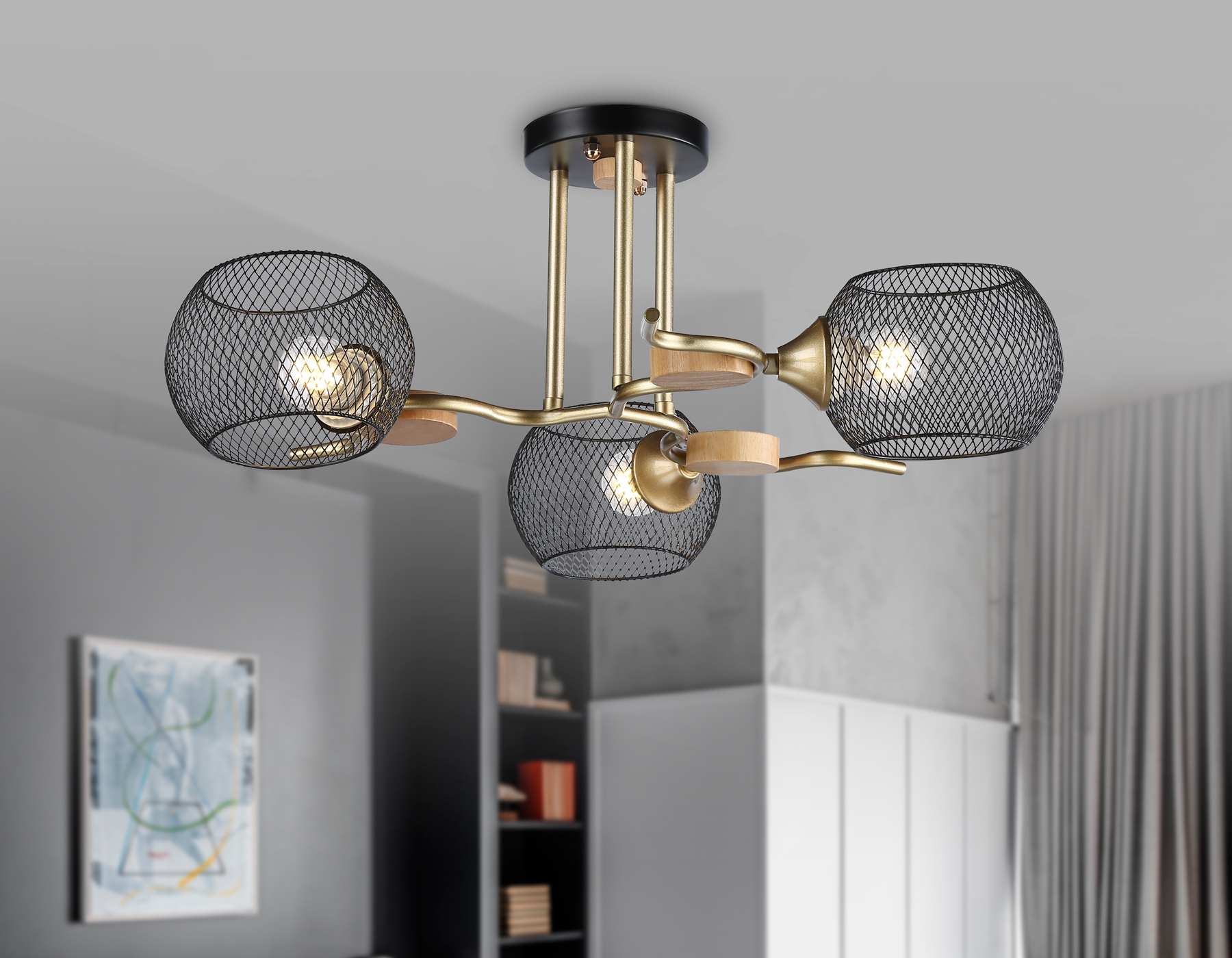 Подвесной светильник TR80164/3 BK/GD черный/золото E27/3 max 40W D580*220