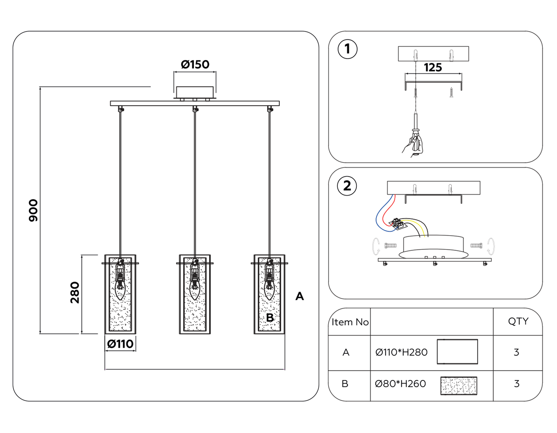 Подвесной светильник TR3675/3 CH/CL/FR хром/прозрачный/белый матовый E14/3 max 40W 640*110*900
