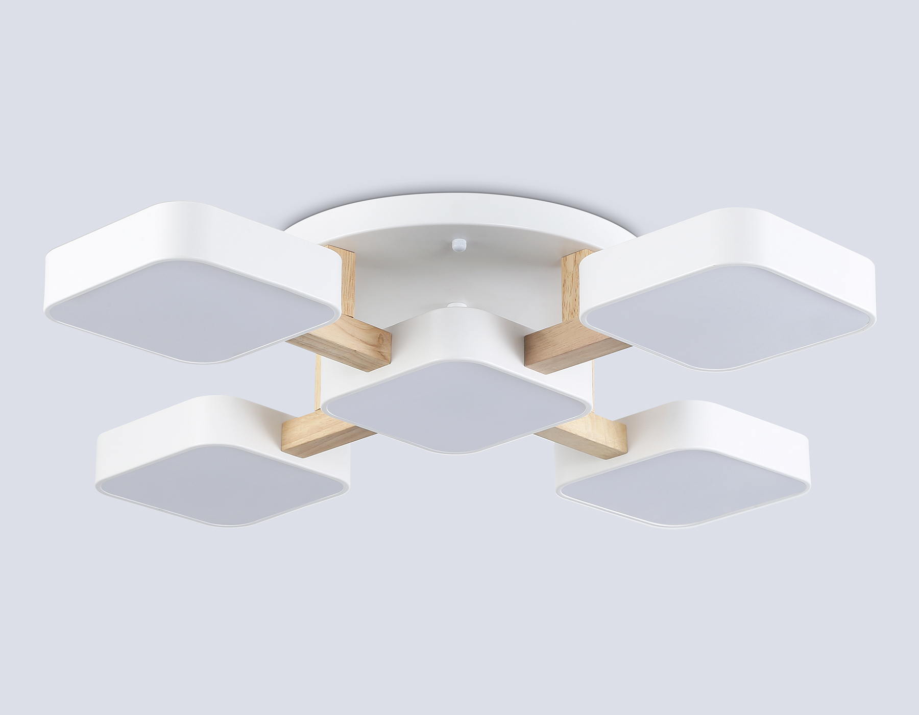 Люстра светодиодная на штанге FL4881/5 WH/WD белый/дерево 90W 3000-6000K 675*675*110 (без ПДУ)