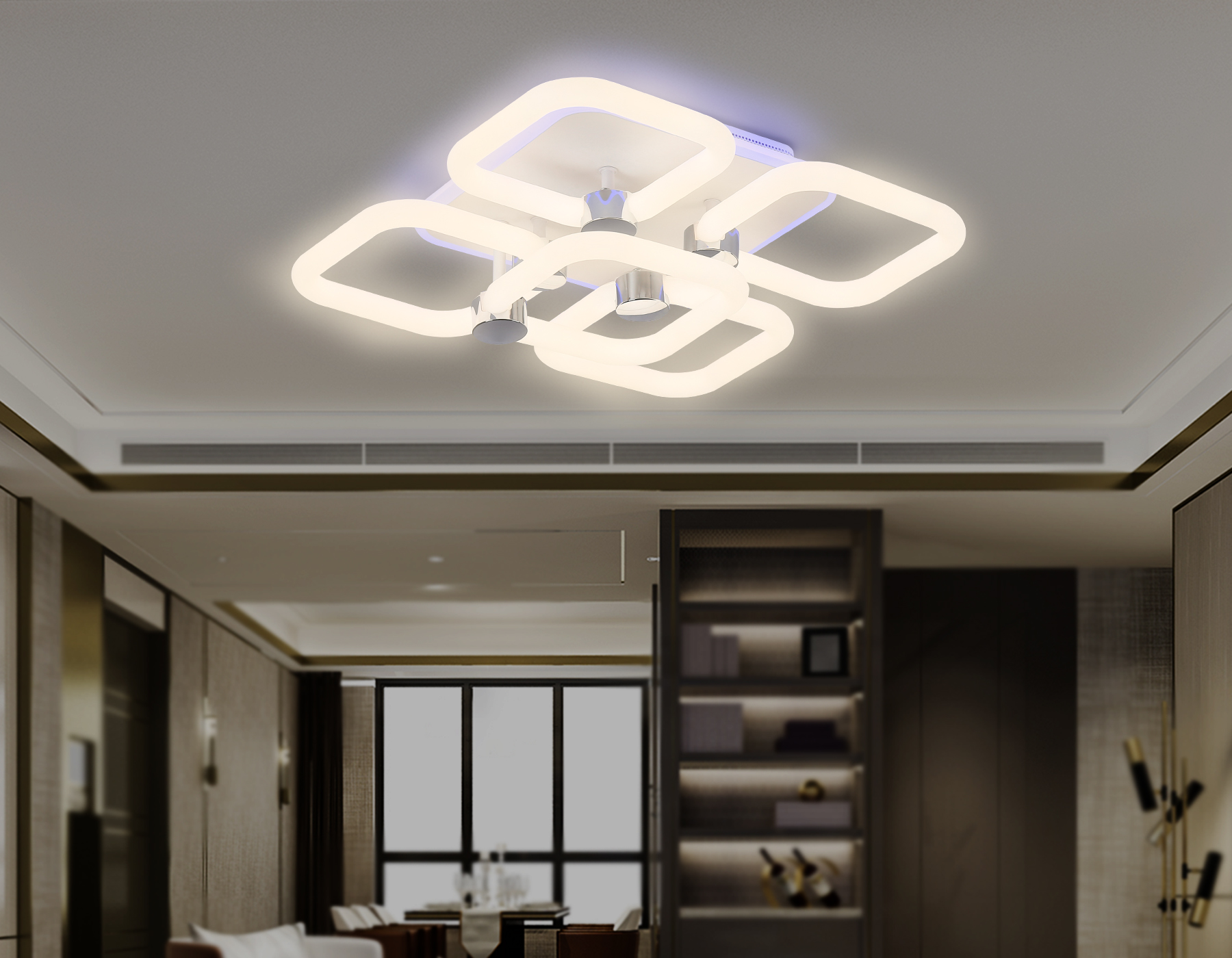 Светодиодный потолочный светильник с подсветкой FA3861/4+1 WH белый 70W 3000K-6400K+RGB 400*400*115 (ПДУ РАДИО 2.4G)