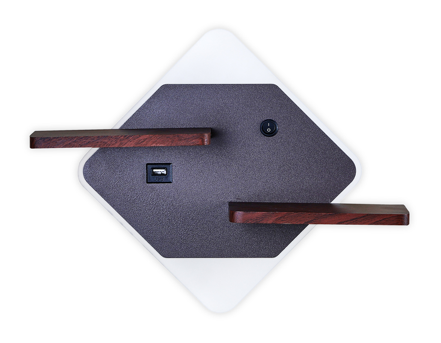 Настенный светодиодный светильник с выключателем, USB портом и полкой FW101 CF/WD кофе/дерево LED 3000K/4200K/6400K 12W 340*250*105