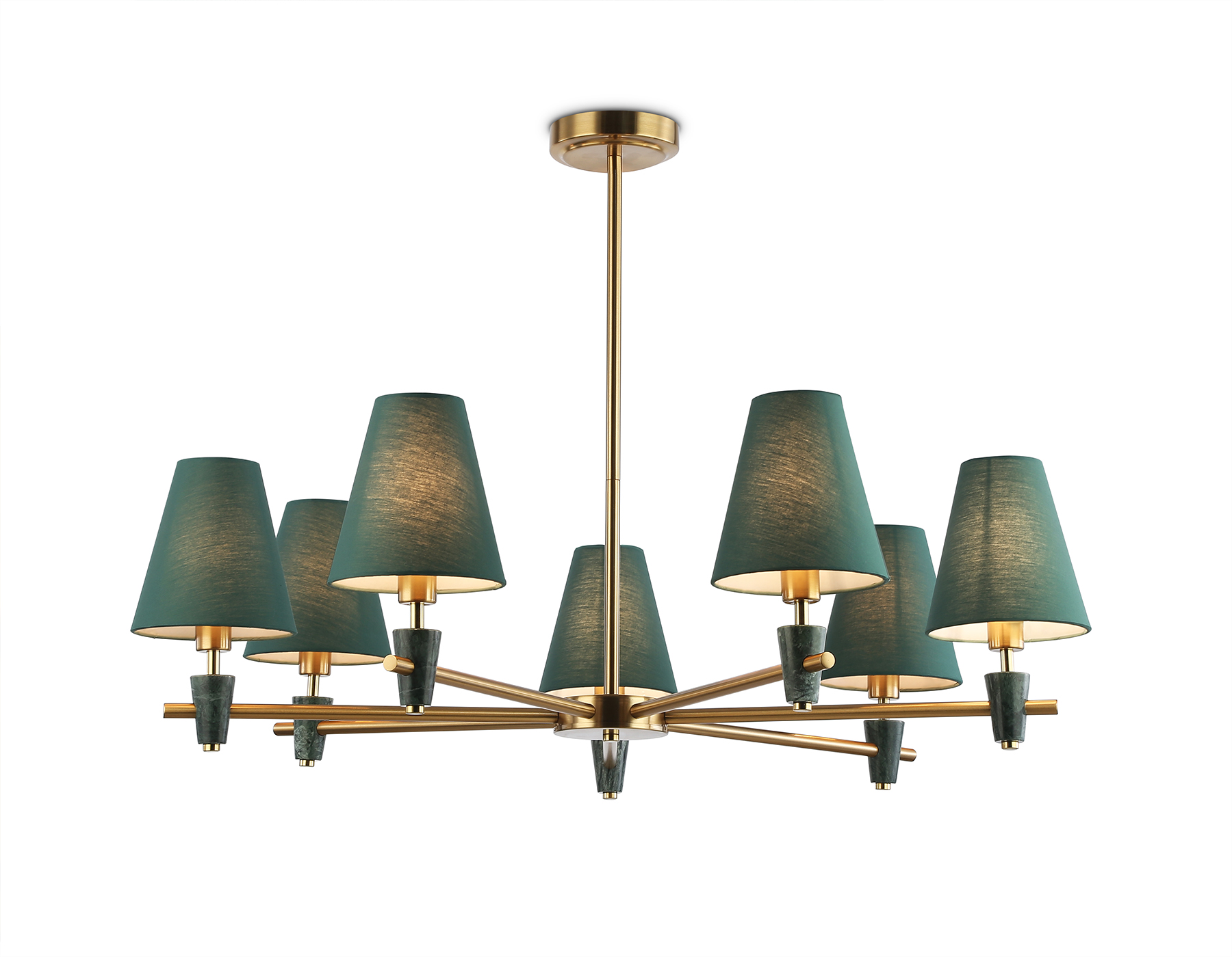 Люстра на штанге с абажурами и мрамором LH75053/7 BS/GN латунь/зеленый E14*7 max 40W D840*580