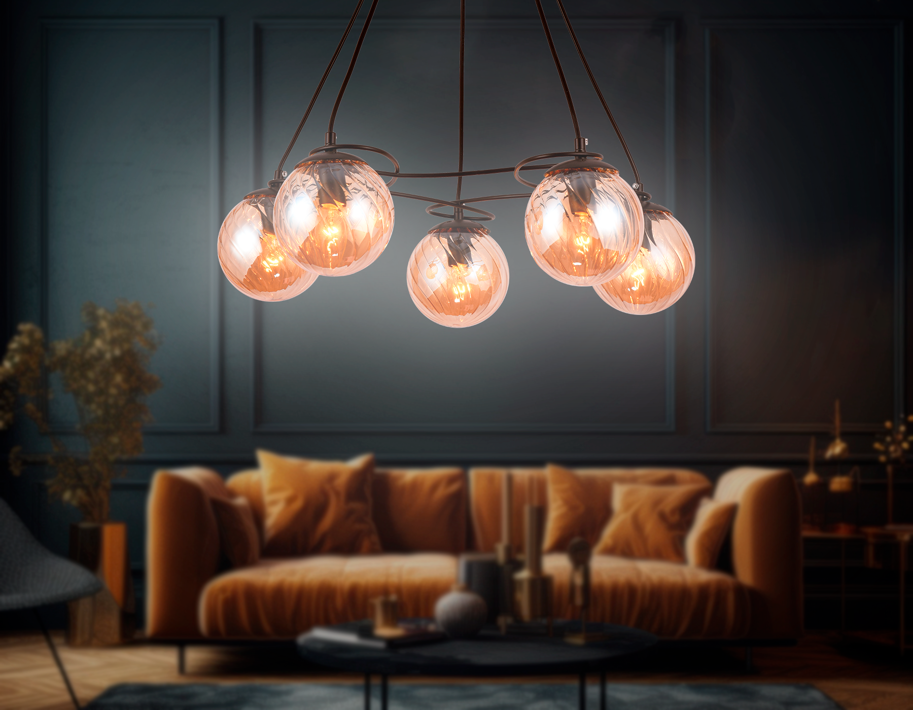 Подвесная люстра TR9022/5 BK/TI черный/янтарь E14 max 40W D560*800