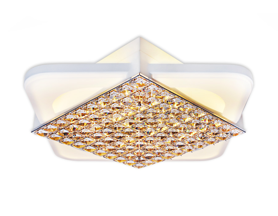 Управляемый светодиодный светильник с хрусталем FA124 WH белый 104W 510*510*110 (ПДУ РАДИО 2.4)