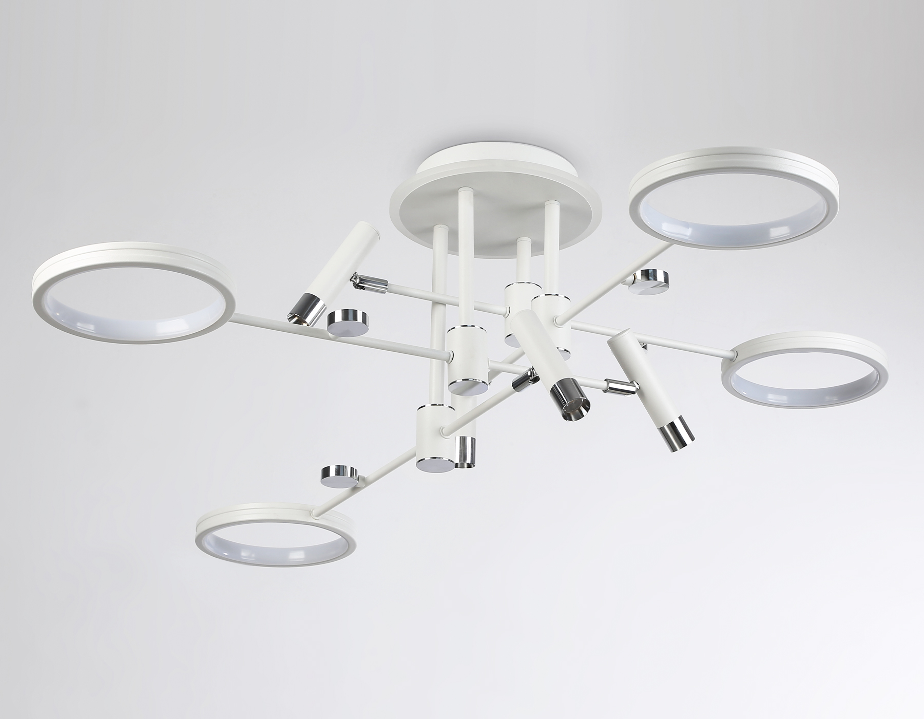 Потолочный светодиодный светильник с пультом управления FL51648/4+4 WH/CH белый/хром 98W 3000K-6400K D910*340 (ПДУ ИК)