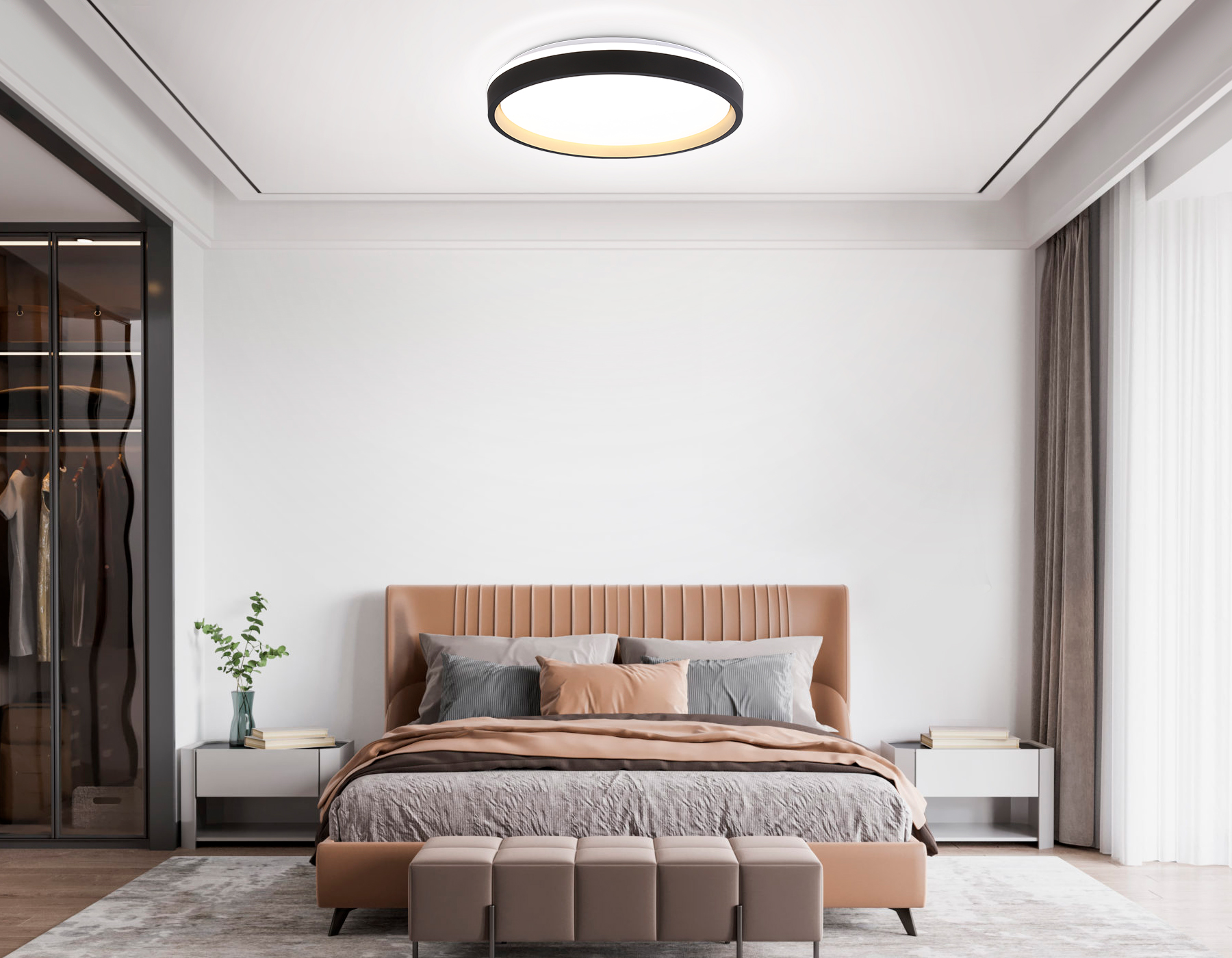 Светодиодный светильник RGB с пультом управления FZ610 BK/GD черный/золото IP20 66W 3000K-6500K+RGB D490*85 (ПДУ ИК)