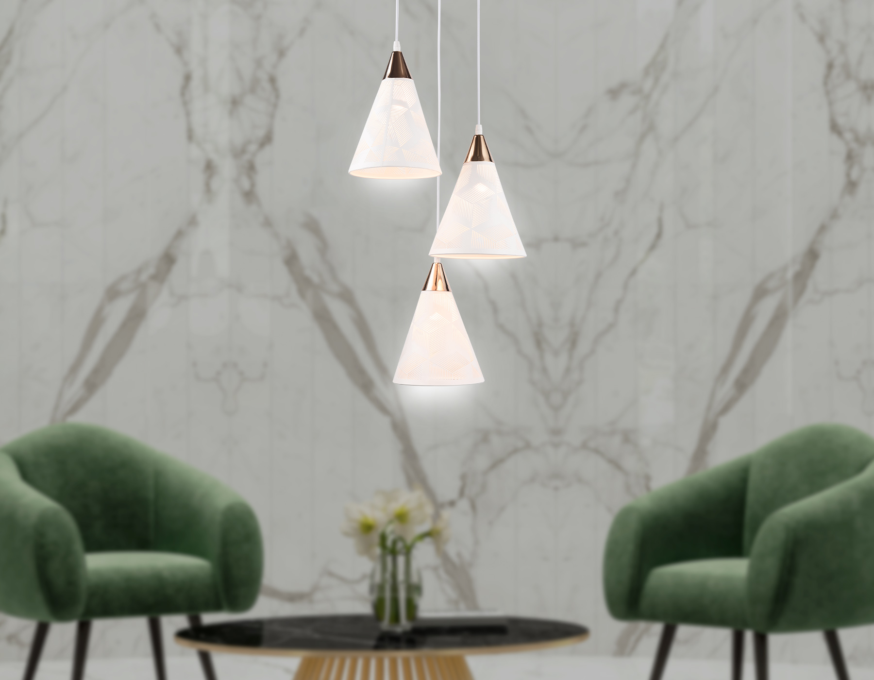 Подвесной светильник TR8433/3 WH/FGD белый/золото E27/3 max 40W D360*800