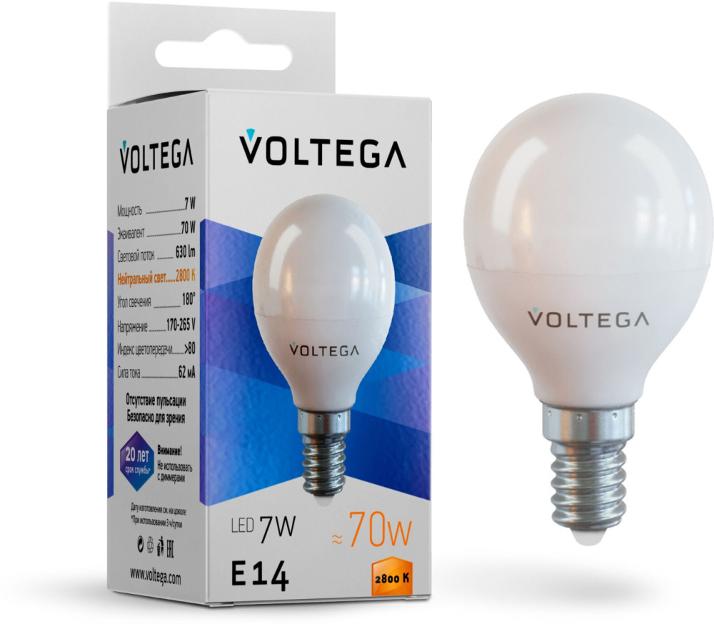 Лампочка светодиодная 2800K 650Lm E14x7W SIMPLE 7054 (voltega_7054)