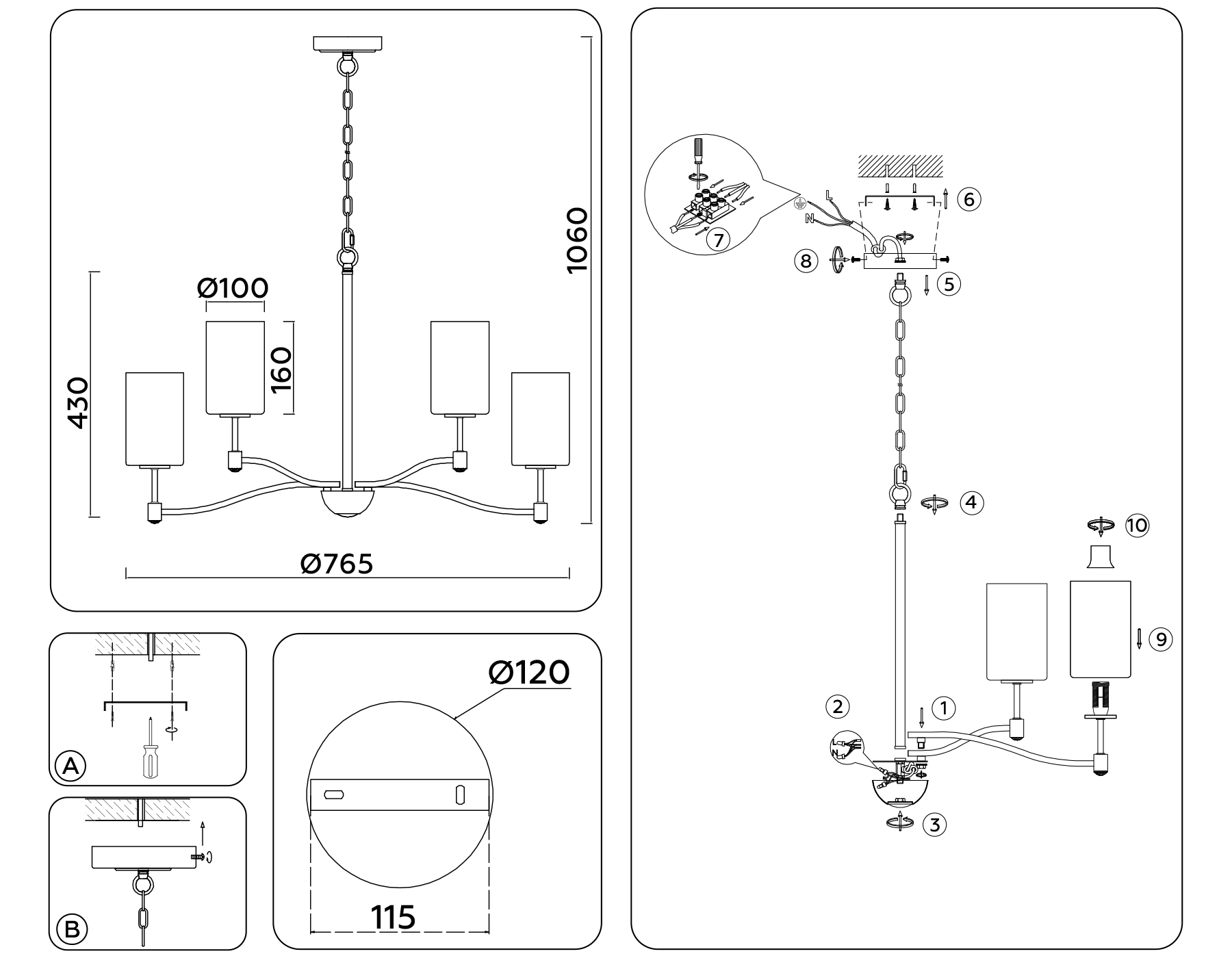 Подвесная люстра LH56054/6+3 BS/FR латунь/белый матовый E14*9 max 40W D765*1060