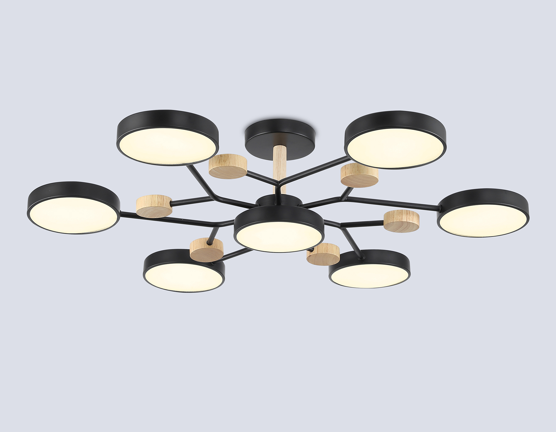 Люстра светодиодная на штанге FL4866/7 BK/WD черный/дерево 126W 3000-6000K D830*190 (без ПДУ)