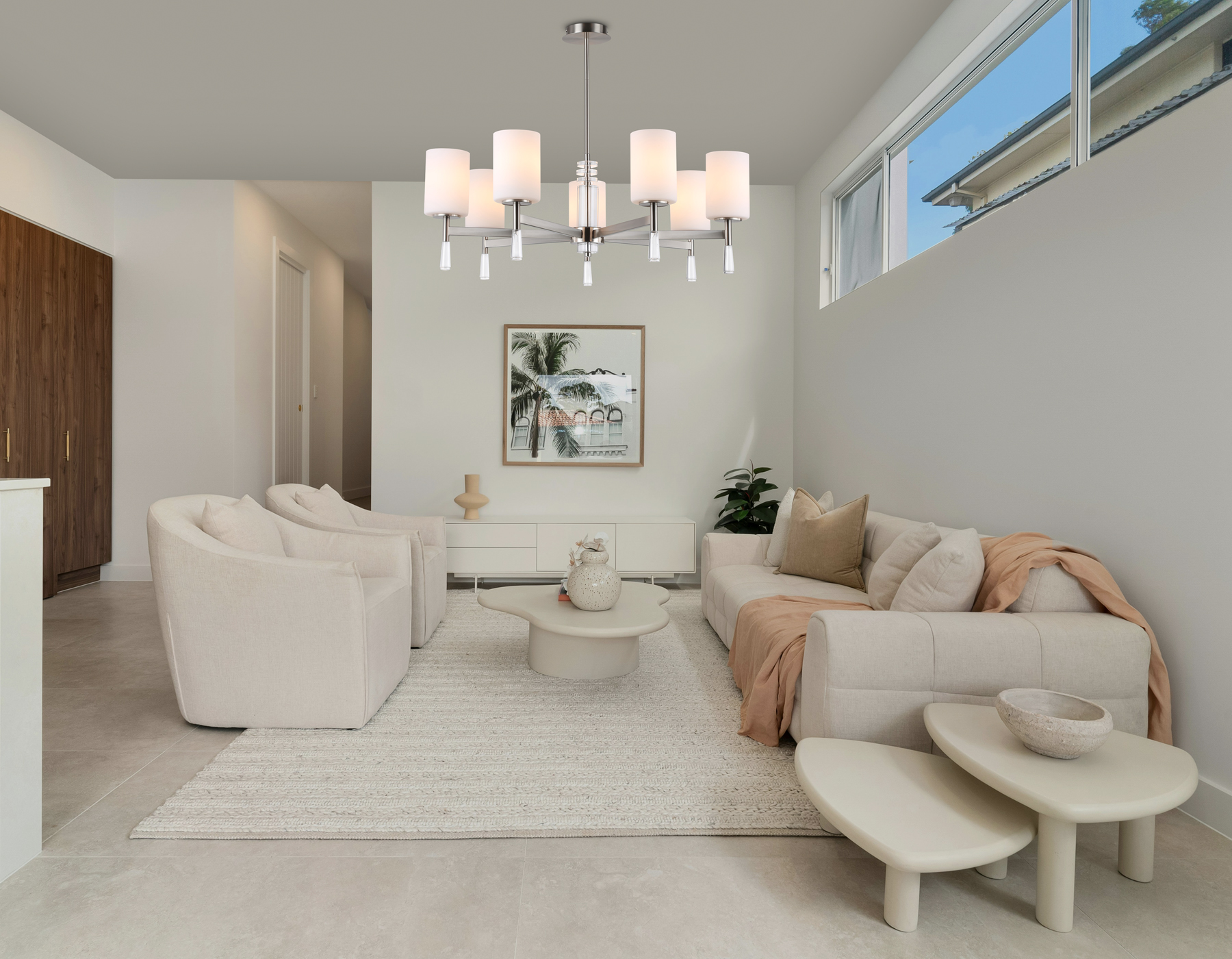 Люстра со стеклянными плафонами на штанге LH56253/7 SN/FR никель/белый матовый E27/7 max 60W D750*590