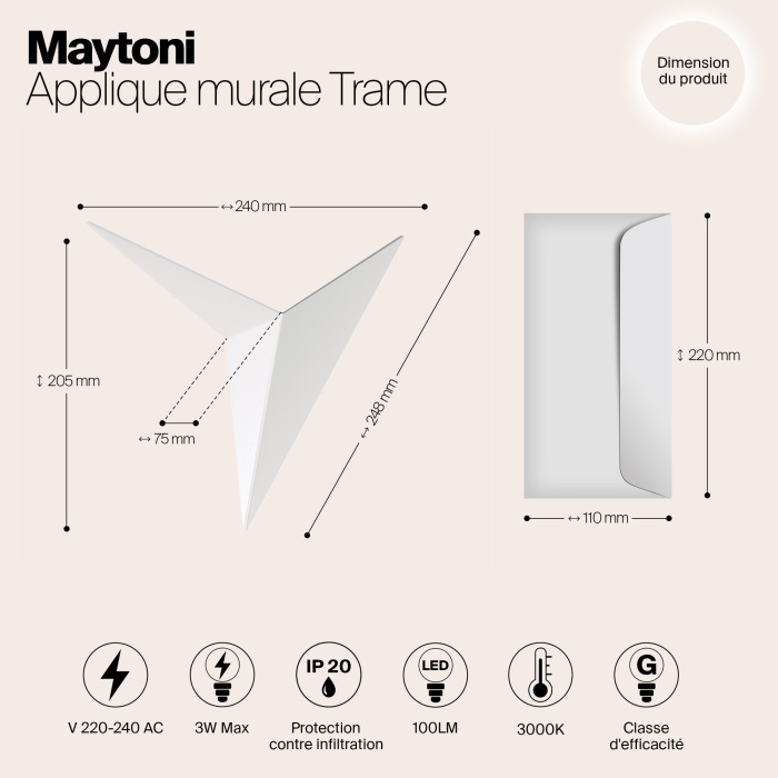 Настенный светильник бра Trame 3000К 3Вт IP 20 LED Maytoni Technical C808WL-L3W (c808wl-l3w)
