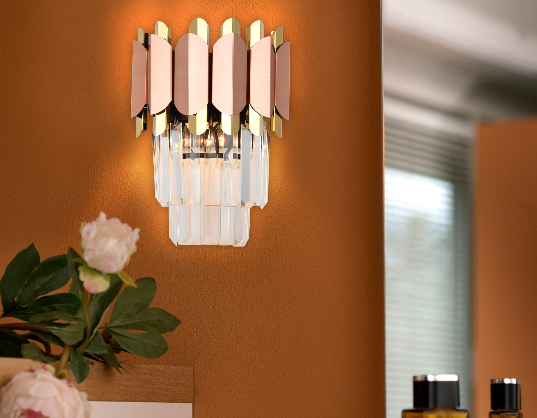 Настенный светильник с хрусталем TR5294/2 PGD/GD розовое золото/золото E14/2 max 40W 320*250*140