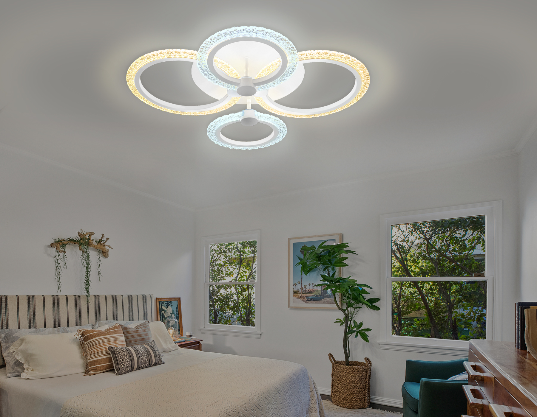 Потолочный светодиодный светильник с пультом FA4061/4 WH белый 4200K/3000+6400K/6400K+3000K 51W 530*480*125 (ПДУ ИК)