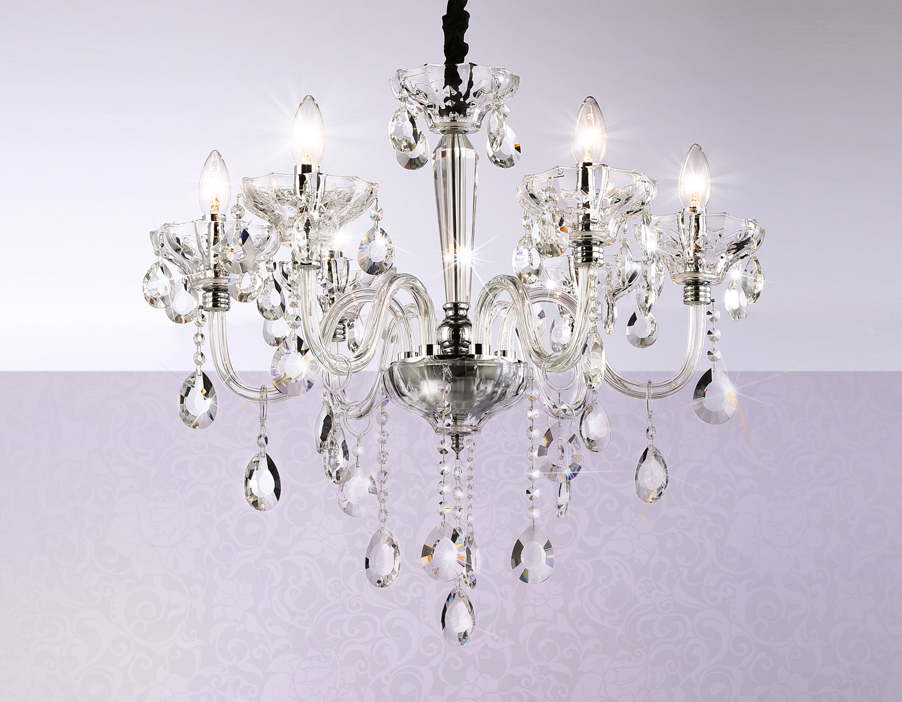 Подвесная классическая люстра с хрусталем TR4900/6 CH/CL хром/прозрачный E14/6 max 40W D663*598