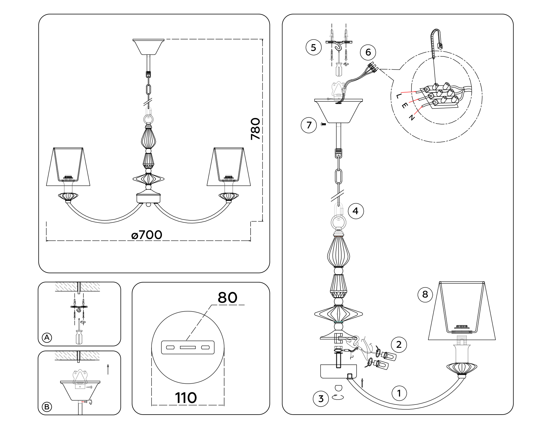 Подвесная люстра с абажуром и декором из керамики LH75024/5 GD/PI золото/розовый E14/5 max 40W D700*780