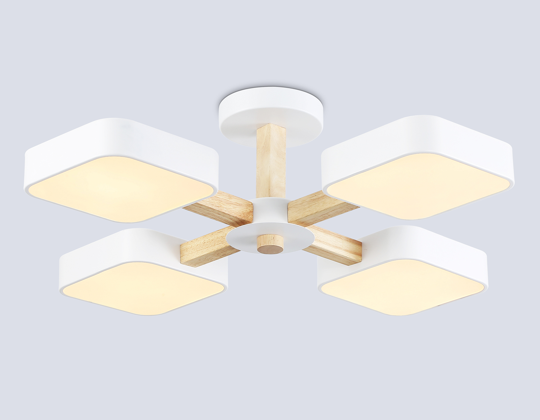 Люстра светодиодная на штанге FL4879/4 WH/WD белый/дерево 24W 3000-6000K D610*160 (без ПДУ)